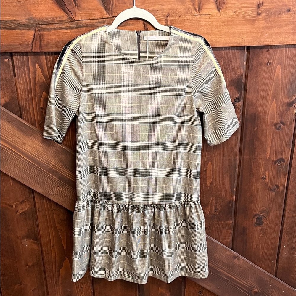 Zara Plaid Drop-Waist Dress in Taupe and Cream